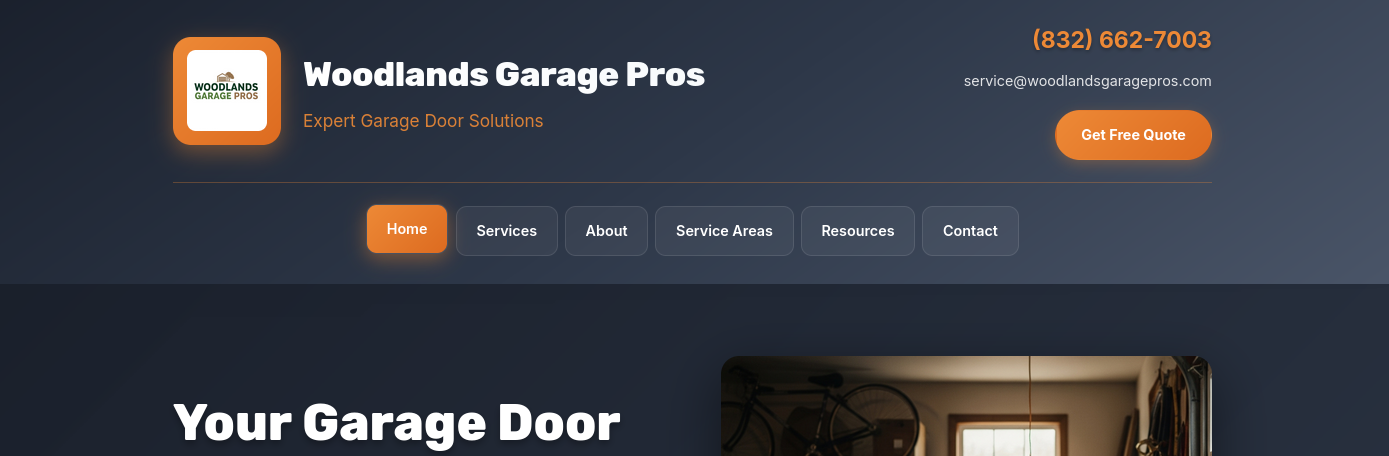 Woodlands Garage Pros Website